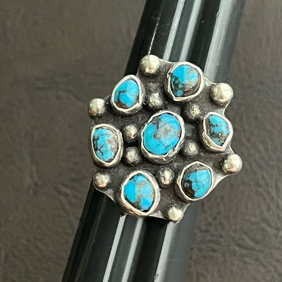 Vintage Turquoise and sterling silver cluster ring - Picture 3 of 10
